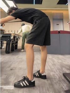 OUMULONG | Black Plaid Loose Summer Shorts Five-point Pants