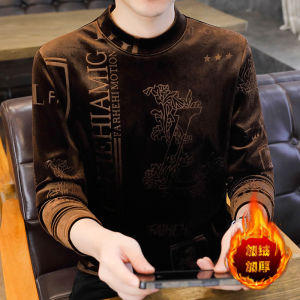 Gold Velvet Mens Base Shirt Spring Autumn Winter New Fashion Casual Half High Collar Warm Double-Faced Fleece Large Size Sweatshirt