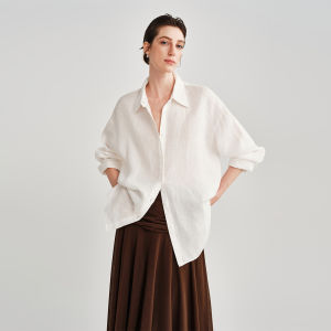 CHUMIAN | Bộ Áo Sơ Mi & Áo Khoác Vải Linen Pháp Trắng Dáng Rộng Phong Cách Old Money Thanh Lịch Thu Đông