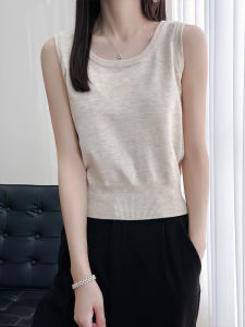 Womens round Neck Ice Silk Strap Vest Knitted Sleeveless Top Summer New Style Slimming Meat Covering Outerwear