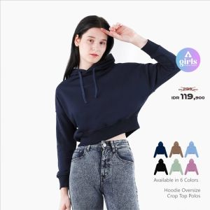 Aerostreet Hoodie Oversize Crop Top Polos Gelap Woman KAD01