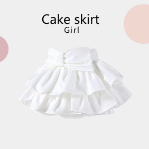 Kids Puffy Cake Dress Girls Miniskirt Mesh Bud Cloud Skirt Fashion Tape White Tutu Childrens