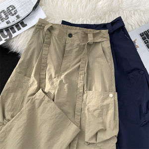 กางเกงทำงานชาย ทรงหลวม ขากระบอกใหญ่ กระเป๋าใหญ่ แห้งเร็ว กางเกงขายาวลำลอง สไตล์ญี่ปุ่น ผ้าฝ้ายผสมโพลีเอสเตอร์