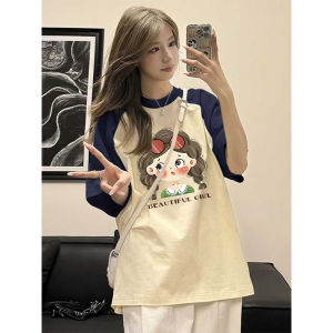 Áo Thun Cotton Cỡ Lớn Tay Ngắn Mùa Hè Cho Nữ Thiết Kế Hàn Quốc Phong Cách Đường Phố Thường Ngày Cổ Tròn in Họa Tiết Hoạt Hình