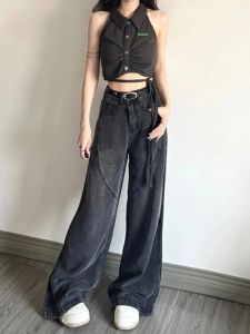 High Waist Wide Leg Black Jeans Womens Spring Autumn Fashion Slimming Straight Leg Denim Pants High Waist Wide Leg Jeans