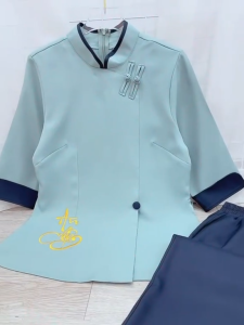 Bộ Lam Pháp Phục Nữ Chất Linen Hàn Thêu chữ An Nhiên Đi Chùa Lễ Phật Dành Cho Phái Đẹp Thanh Lịch Giản Dị Nơi Trang Nghiêm