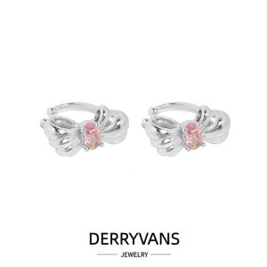 S925 Sterling Silver White Gold Plated Butterfly Knot Earrings Female No Piercing Required Embedded Pink Zircon Fashion Jewelry
