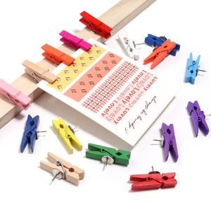 20Pcs Clips Push Pin with Wooden Decorative Clips Durable Wooden Office School Stationery Thumb Tacks For Cork Blackboard