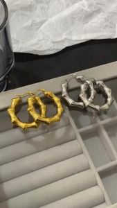 Greatera Chunky Stainless Steel Bamboo Hoop Earrings for Women Gold Plated Geometric Metal Earrings Waterproof Jewelry 2024
