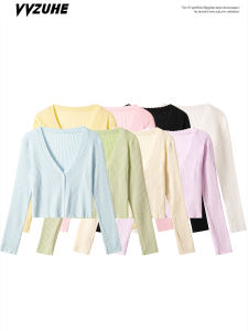 Áo Khoác Cardigan Dài Tay Mỏng Cổ Chữ V Phong Cách Hàn Quốc Dành Cho Nữ Mùa Hè Thu Thiết Kế Đơn Giản Thời Trang Áo Khoác Ngoài