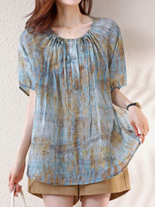 Áo Sơ Mi Tay Bồng Rộng Rãi Mùa Hè Cho Nữ Áo Sơ Mi Lụa Tencel Phong Cách Hàn Quốc Áo Sơ Mi in Họa Tiết Nhỏ Thời Trang