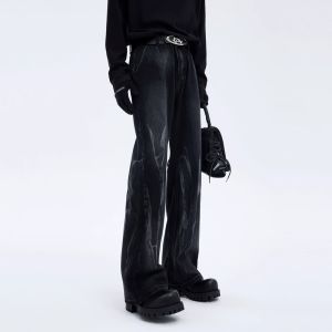 American Vibe Bootcut Trousers Mens Summer High Street Handsome Denim Boys Gradient Color Retro Washed Pants Fashion