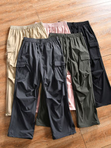 Ice Silk Cool Feeling plus Grid Texture Paratrooper Pants Casual Outdoor Loose Workwear Trousers for Spring Summer