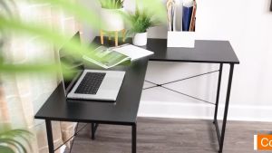 โต๊ะคอม โต๊ะทำงาน ชุดโต๊ะทำงานเข้ามุม L-shape working desk โต๊ะทำงานไม้ เข้ามุม รูปตัว L ที่วางคีย์บอร์ด โต๊ะคอม โต๊ะไม้