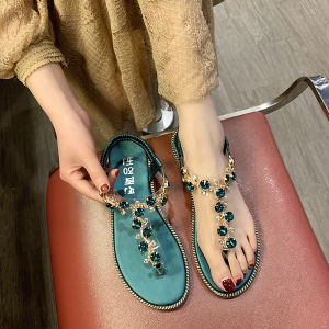 Giày Sandal Nữ Roman Flat Sandal Rhinestone Giày Đi Biển Mùa Hè 2025 Giày Nữ Thời Trang Giày Đế Bằng Giày Đế Bệt
