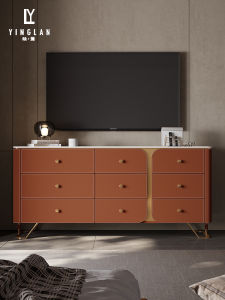 Modern Minimalist Real Wood Saddle Leather Storage Cabinet for Bedroom Or Living Room with Drawers And Rock Plate Material