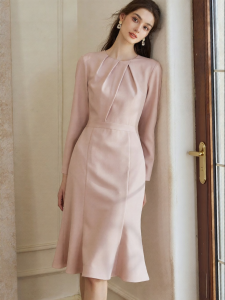 Roey s house | Office Chic Waist-cinching Design Sensitivity Pink Mid-length Dress