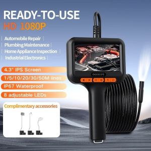 8.0mm 10m/15m/20m Endoscope Camera HD 1080P 4.3 Inch IP6 Waterproof Car Pipe Sewerage Inspection Borescope 2600mAh