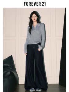 Forever 21 High Waist Wide Leg Blue Jeans Womens Loose Fitting Straight Cut Trousers American Style Autumn Collection