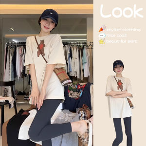 Summer Fashion Short Sleeve Top Women Slimming Base Layer Shark Pants Two Piece Set Versatile Stylish Ensemble for Young Women