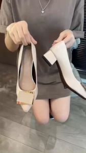 Mẫu A08_Giày búp bê gót vuông mũi nhọn đính nơ cao cấp đế 5p tôn dáng tăng chiều cao.giày nữ siêu đẹp