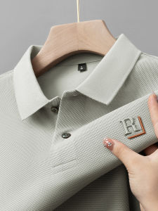 Heavy Weight Mercerized Beaded Pure Cotton Short Sleeve T-Shirt Mens Lapel Casual Polo Shirt Summer Menswear Letter Adhesive Tops