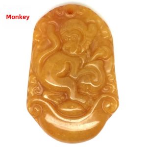 Natural Yellow Jade Zodiac Animal Pendant Charms Dragon Snake Chinese Horoscope Pendants Fashionable Jewelry Accessories