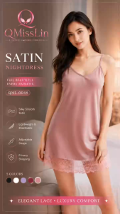 QMissLin QML-0048 Women Satin Nightdress V-Neck Sleeveless Soft Lightweight Sleepwear Nightgown M-XL