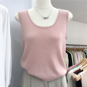 Soft Wool Knitted Vest Womens Trendy U-Neck Design Cuffed Sleeveless Top Commute Style Pure Color Slim Fit Autumn New Arrival