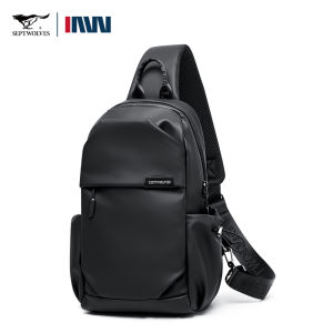 SEPTWOLVES leather sling bag for men Korean Waterproof Multi Compartment Large Capacity Chest Bag Medium Phone pouch bag men For Working Outdoor Casual