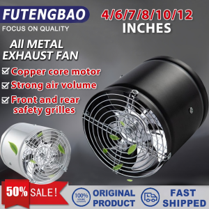 4/6/8/10/12 Inch Cylinder Exhaust Fan All Metal Duct Air Ventilator Inline Exhaust Fan Industrial Window Exhaust Fan Indoor Ventilation Oil Fume Duct Fan Mini Extractor Bathroom Toilet Wall Fan Duct Fan Low Noise Exhaust