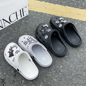 2024 Summer Womens Thong Sandals Couple Outdoor Wear Thickened Hollow out Sweet Style Flat Heel Cartoon Pattern EVA Material