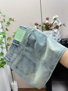 Light Wash Denim Mini Skirt Womens High Waist A-Line Short Skirt Summer Thin Anti-Light Cotton Blend Casual Versatile Skirt