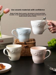 YOGEHOME | Strawberry Engraved Ceramic Coffee Mug for Women
