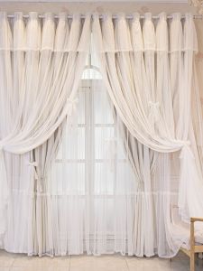 Three-Layer Shading Fabric Hook Finished Lace Princess Style Master Bedroom Living Room Bay Window Cloth Yarn Integrated New Arrival Curtain