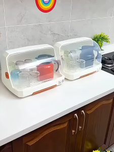 Cup Dish Drainer Multifunction Cup Holder Baby Bottle Storage Box With Cover Dustproof Drainer rack