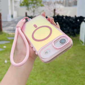 Dazzling Laser Gradient Magnetic Lanyard Case for iPhone 17 Air 16 E 15 14 Plus 13 12 11 Pro Max for Magsafe Shockproof Cover