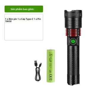 Đèn Pin LED Công Suất Cao Đèn Pin Zoom Di Động Type-C Đèn Chống Nước Có Thể Sạc Lại Với Đèn Bên Hông & Đèn Hậu Để Cắm Trại Ngoài Trời