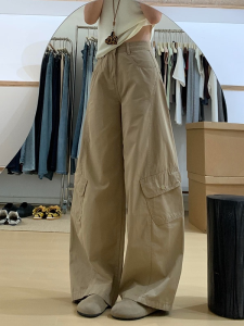 Quần Jeans Denim Ống Rộng Cạp Cao Phong Cách Retro Cho Nữ Màu Kaki Quần Thường Ngày Dễ Thương Quần Thường Ngày Cạp Cao