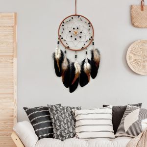 Bohemian Handmade Dream Catcher Native Style Feather & Bead Wall Hanging Decor for Bedroom Living Room Home & Wedding