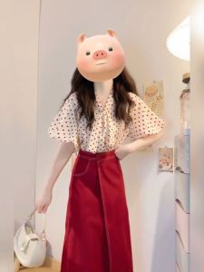 Xzy Slightly Oversized Girls Retro Graceful Bow Polka Dot Shirt Female Summer High Waist Skirt Suit