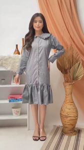 RED Dress Tuniko 9303/Dress katun Wanita Lengan Panjang Kerah Korea/Dress Motif Korean Look