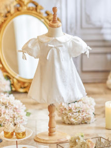 Girls Birthday Wedding Dress Thin Summer One Year Old Baby Girls Dress Floral Girls Hanfu White Princess Skirt Childrens Clothing