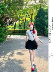 Váy Ngắn Chữ a Màu Đen Cạp Cao Thường Ngày Cho Nữ Mùa Hè Phong Cách Mới Váy Chữ a Xếp Nếp Váy Ngắn Cho Nữ