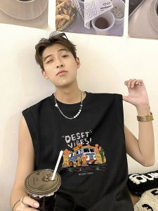 Pure Cotton Loose Basketball Style Sleeveless Vest Mens Summer Casual Sportwear Top round Neck Sweat Vest Trendy Youthwear