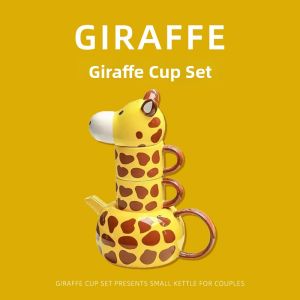 Giraffe Design Mug Set Cup Lid Couple Gift