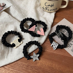 DKC Jewelry Simple Temperament Black Scrunchies for Women Love Five Star Miumiu Arc De Triomphe Hair Rope for Girl Korea Fashion Cheap Hair Ring for Student Gift Jewelry