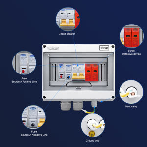 TOMZN HT-8WAY PV Combiner Box 1 IN 1 OUT DC600V Solar Photovoltaic Combine Box with SPD Fuse MCB for Inverter 16A-63A
