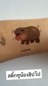 สติ๊กทู ฮิปโปแคระ รอยสักชั่วคราวหมูเด้ง  Sticker Tattoo Hippo Moodeng มีให้เลือก 3 แบบ (พร้อมส่ง)