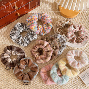 ริบบิ้นผ้าลายย้อนยุคสีกาแฟสำหรับผู้หญิง ริบบิ้นผมหางม้าสูง สายรัดผม ปลอกยาง ประดับผม เครื่องประดับแฟชั่น